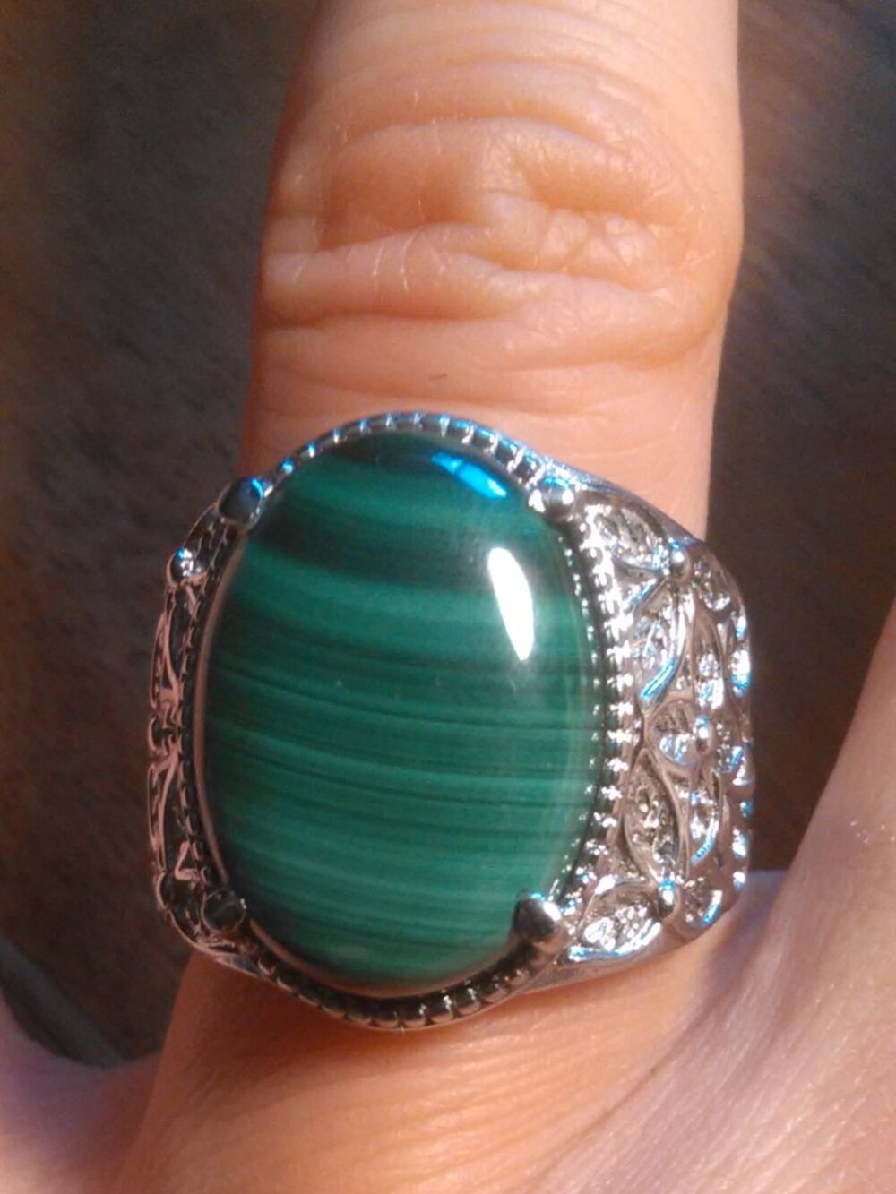 African Malachite Stainless Steel Ring (Size 7)